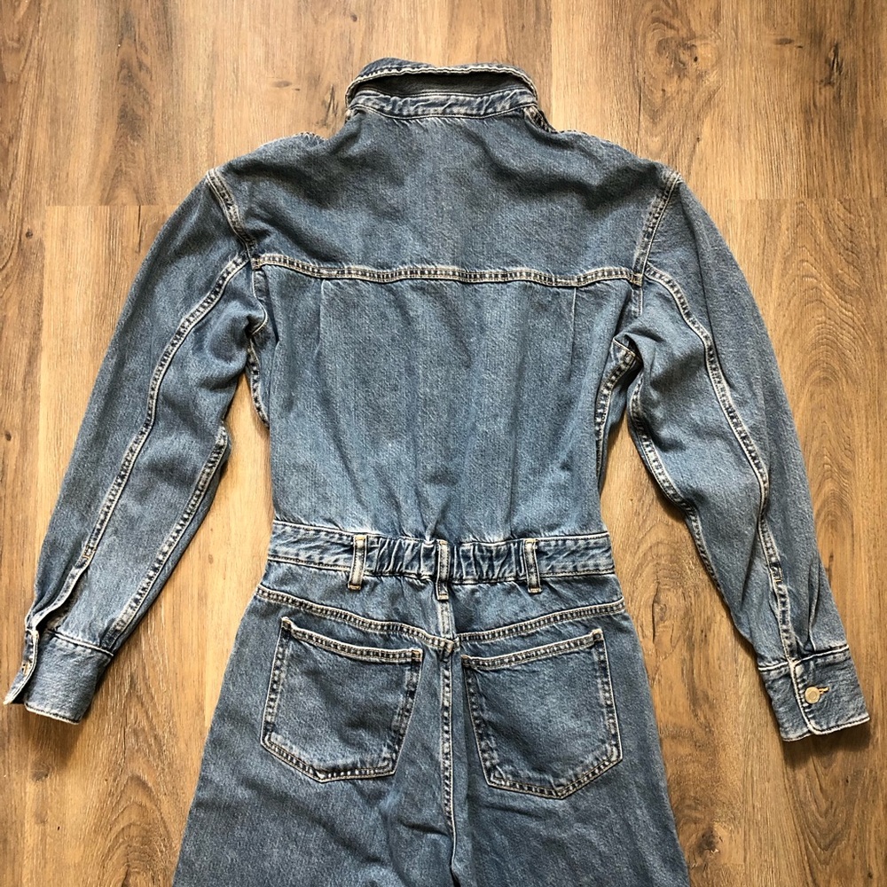 Zara Denim Long Sleeve Wide Leg Jumpsuit - Picture 9 of 16
